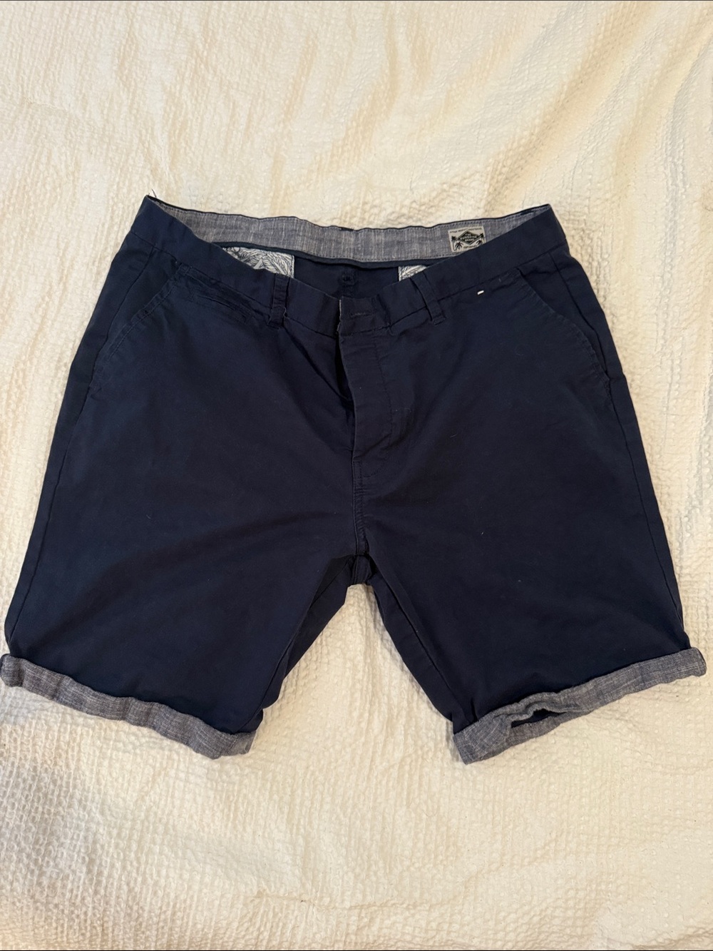 Denim&Co Navy Flat-Front Chino Shorts